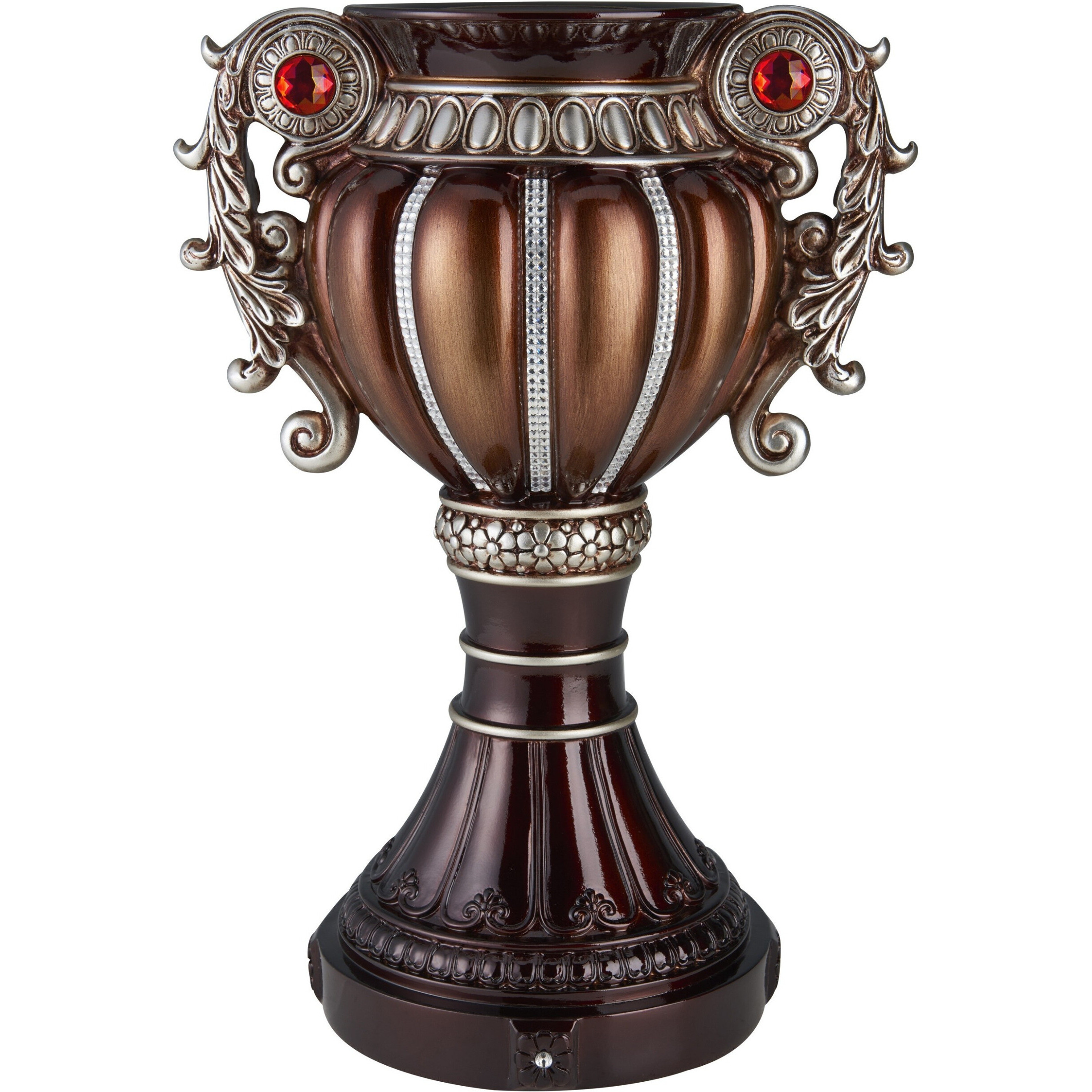 18" Brown Bronze and Silver Polyresin Urn Vase