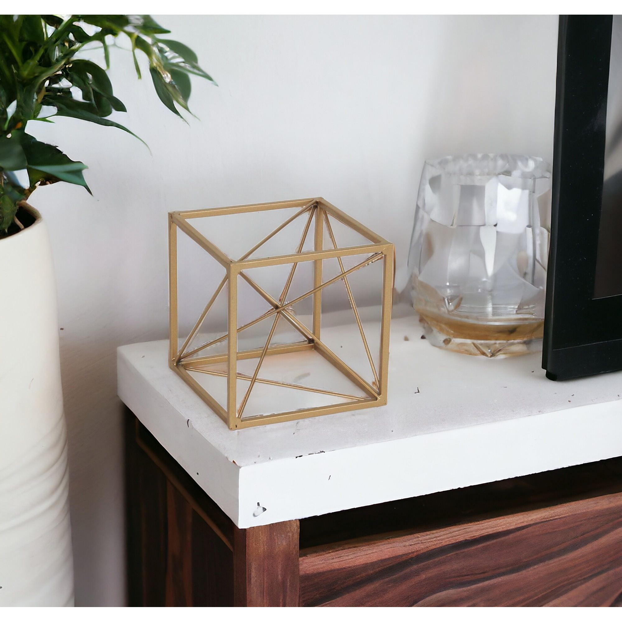 6" Gold Metal Cube Sculpture
