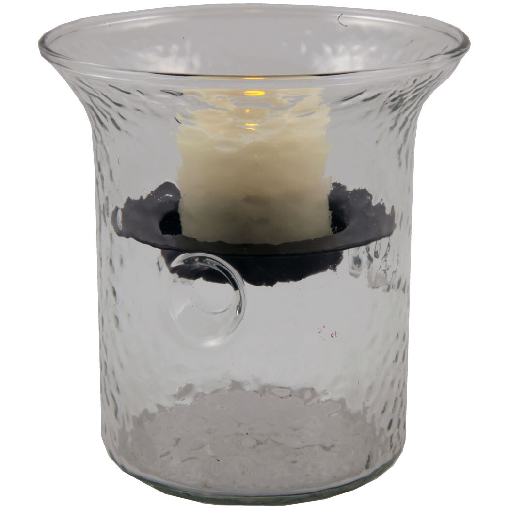 4" Clear Hammered Glass Tabletop Hurricane Candle Holder With Candle