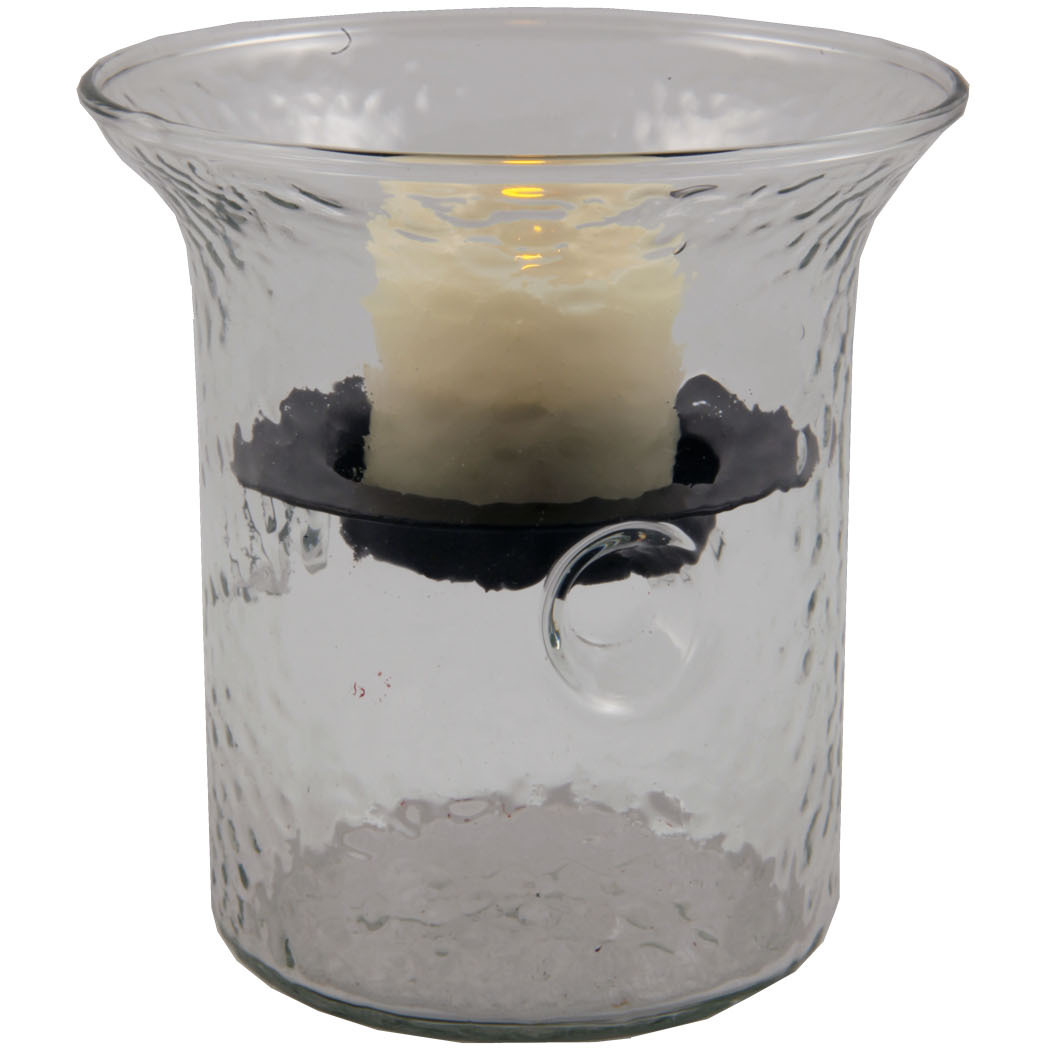 4" Clear Hammered Glass Tabletop Hurricane Candle Holder With Candle