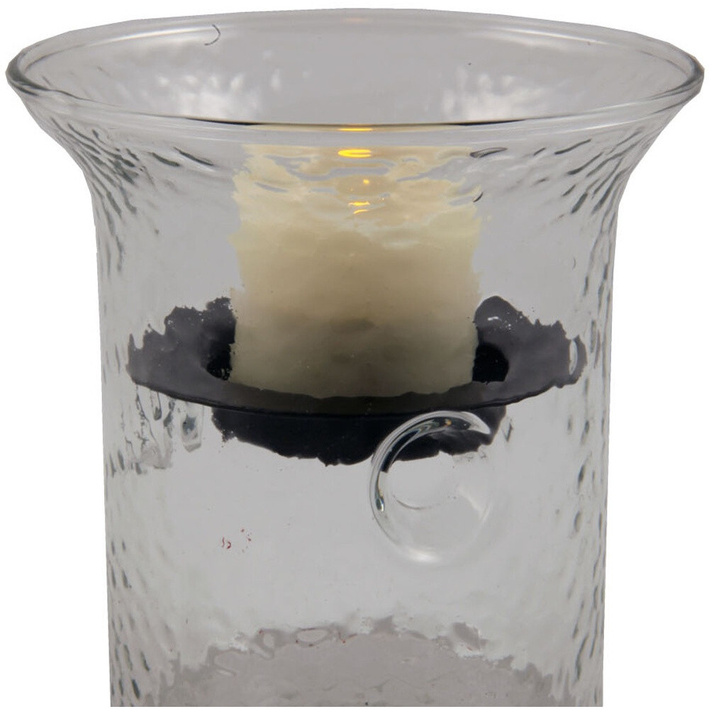 4" Clear Hammered Glass Tabletop Hurricane Candle Holder With Candle