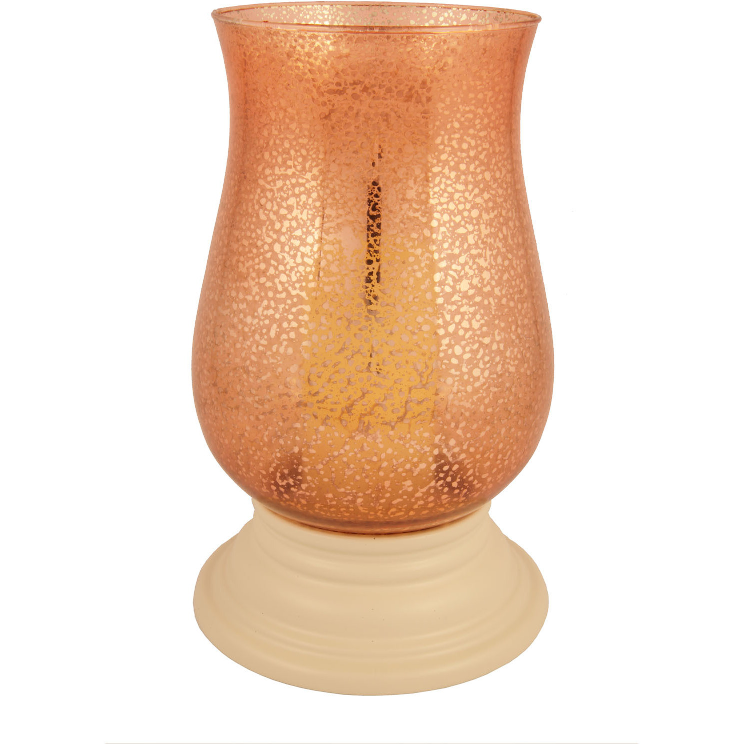 14" Coral Glass Centerpiece Hurricane Candle Holder With Candle