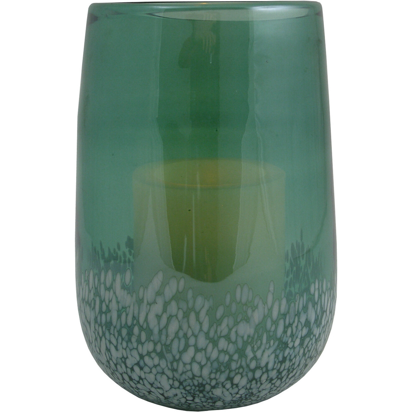 8" Green and White Glass Tabletop Hurricane Candle Holder With Candle