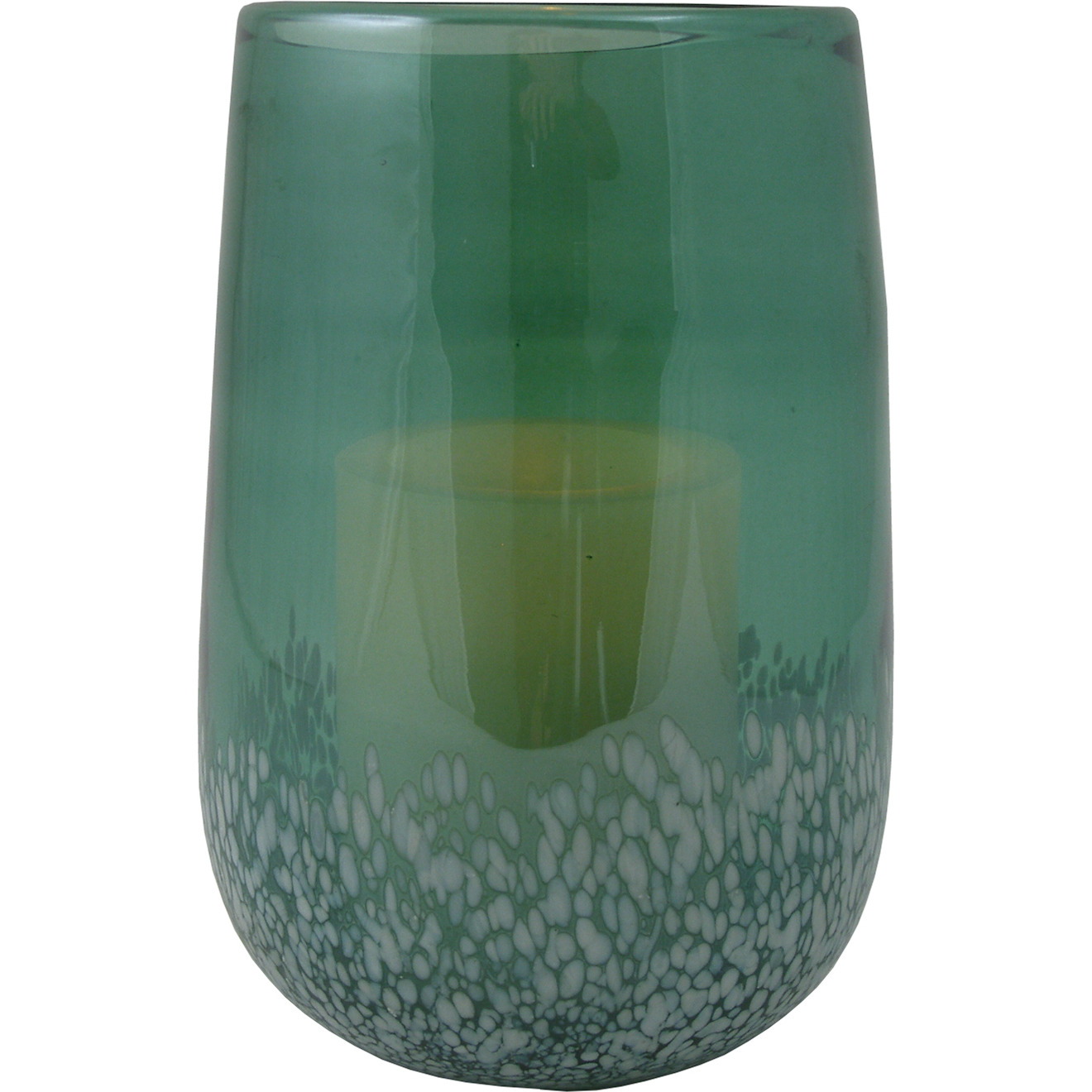 8" Green and White Glass Tabletop Hurricane Candle Holder With Candle
