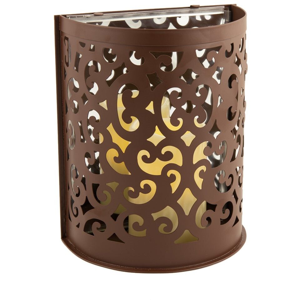 9" Brown Iron Floral Wall Sconce Candle Holder With Candle
