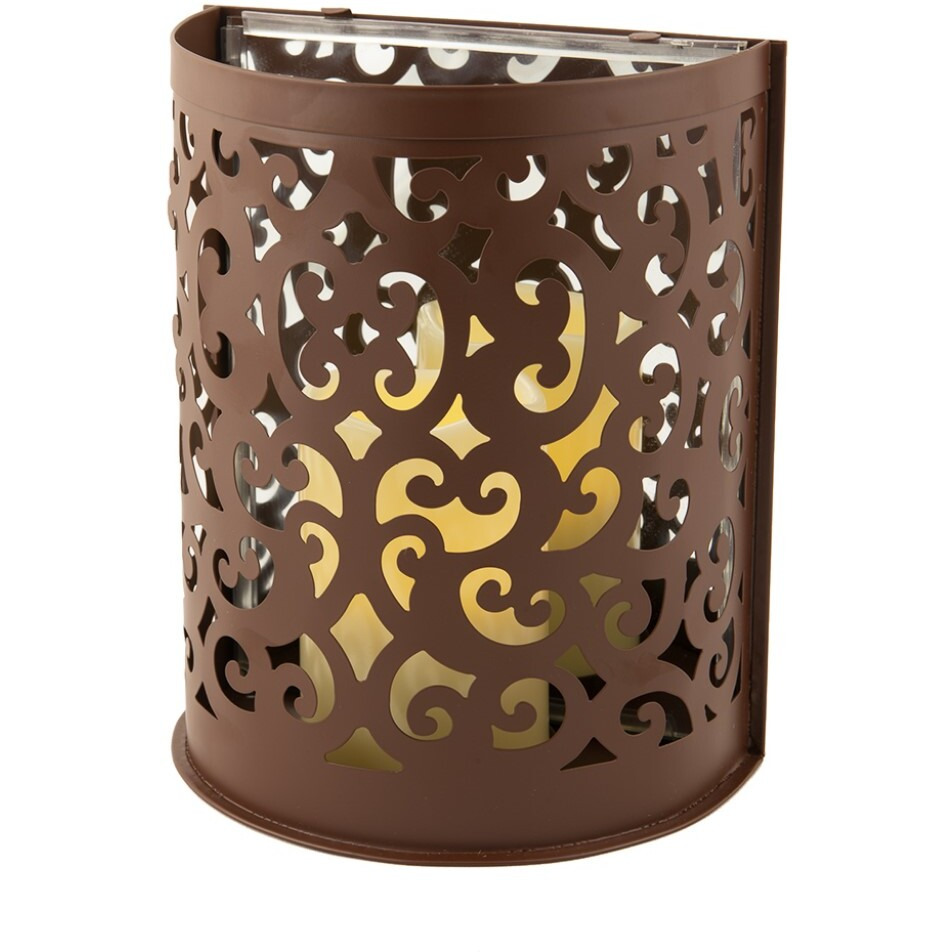 9" Brown Iron Floral Wall Sconce Candle Holder With Candle
