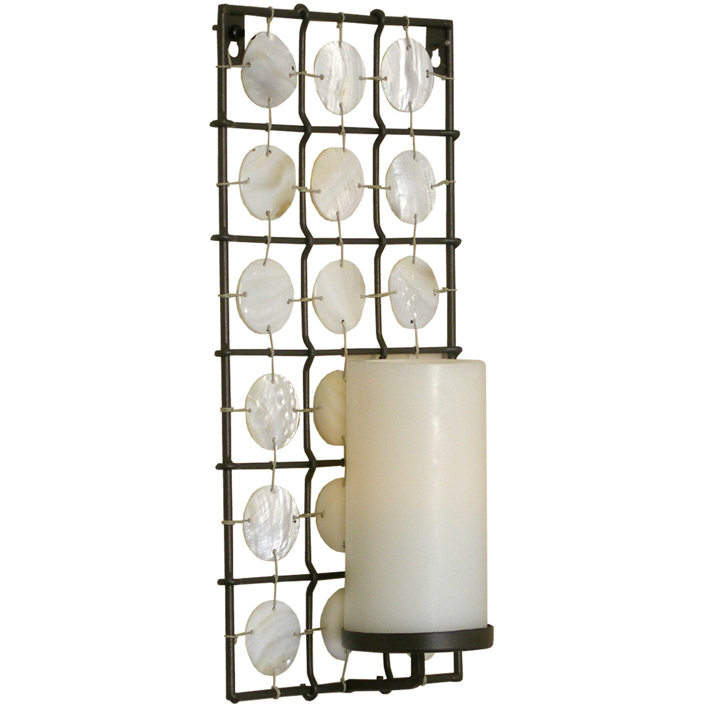 15" Brown and White Iron Geometric Wall Sconce Candle Holder With Candle