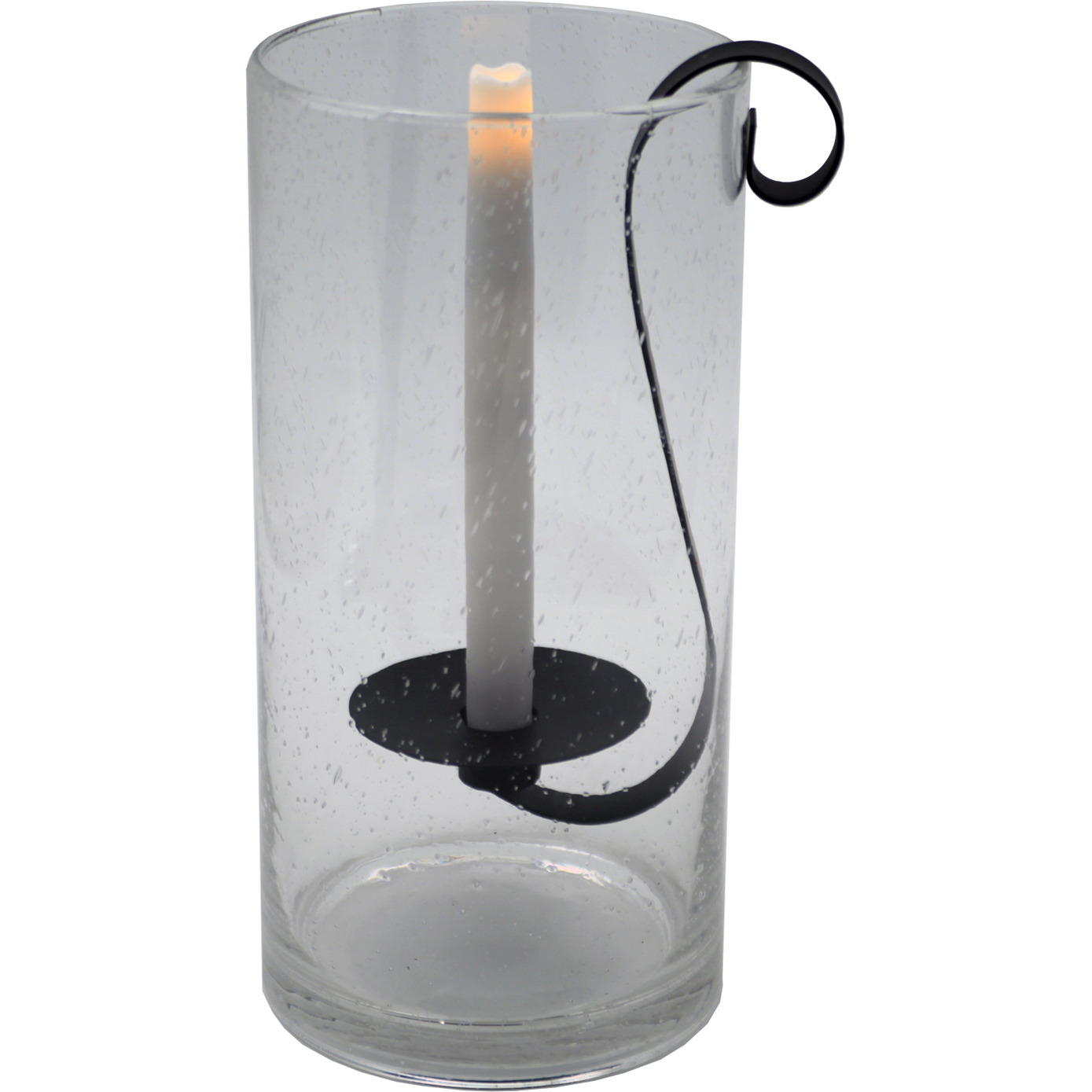 12" Light Gray Seeded Glass Centerpiece Taper Candle Holder With Candle
