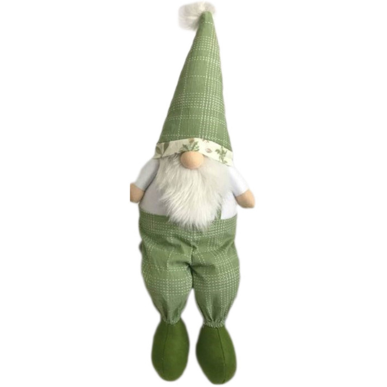 30" Green and White Fabric Sitting Gnome