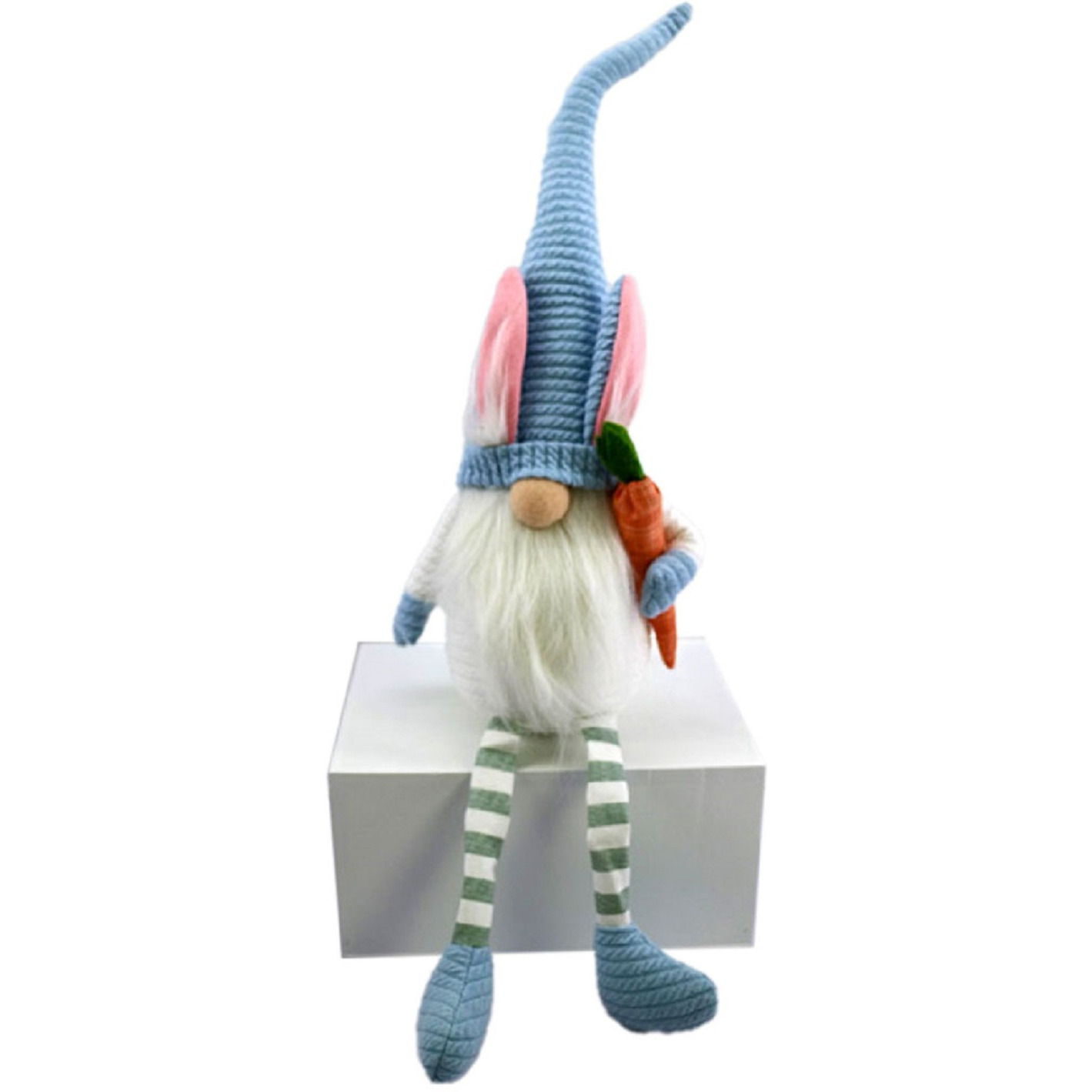 32" Blue and White Fabric Easter Sitting Gnome