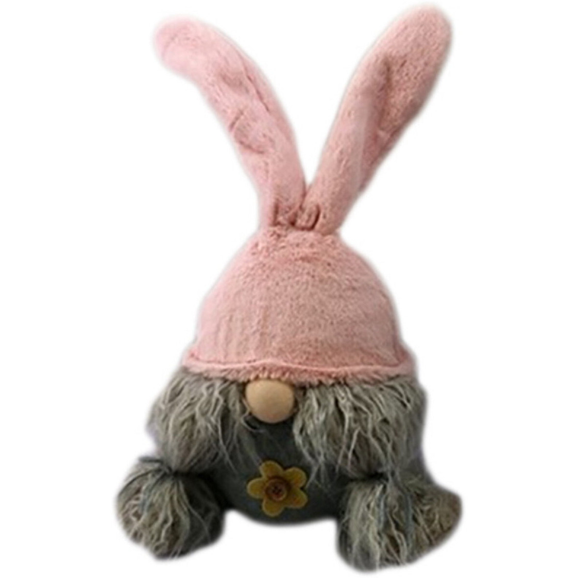 19" Gray and Pink Fabric Bunny Ears Standing Gnome