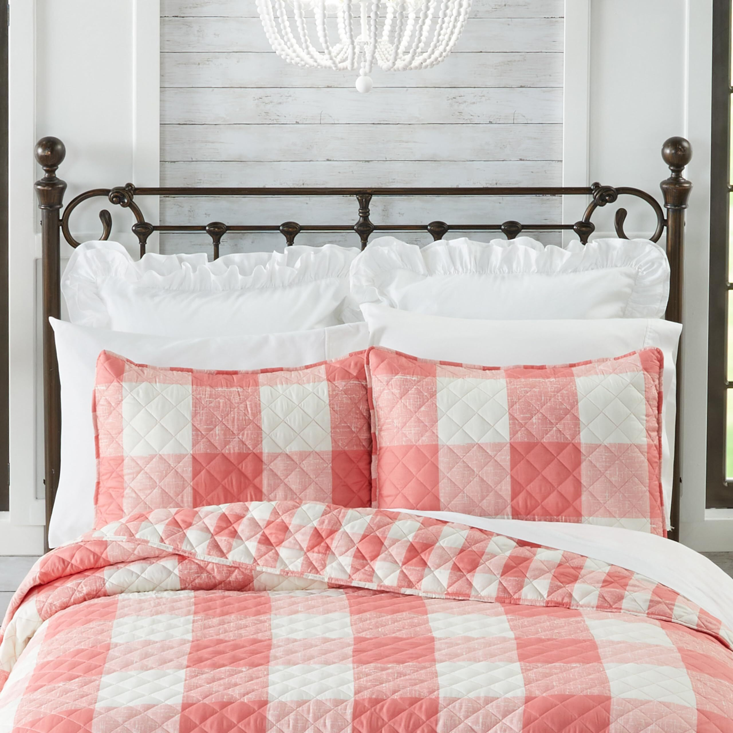 Spring Buffalo Check Bedspread Ensemble - Sham Tea Rose
