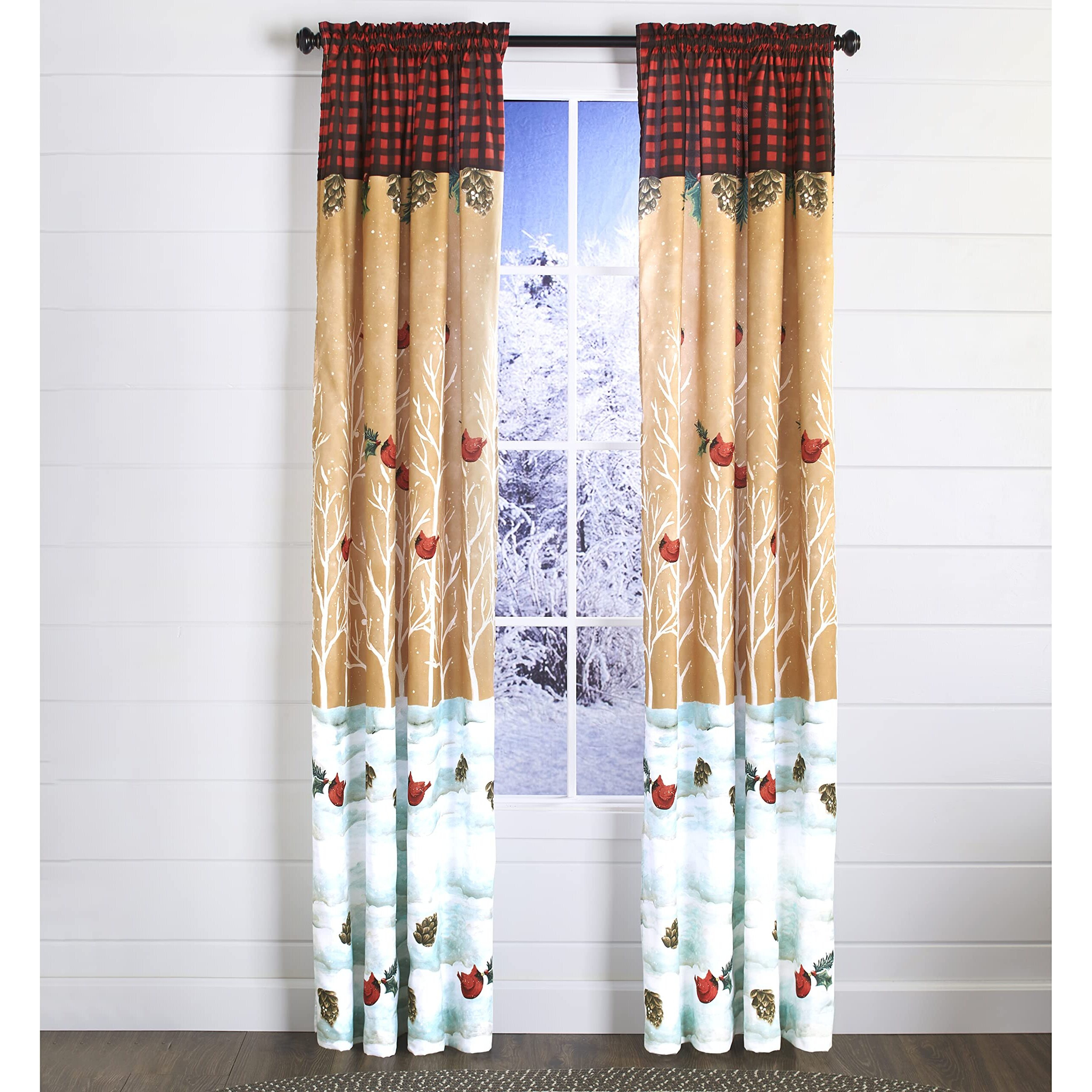 Plaid Snowman Window Panels or Accent Pillow - 63" Window Panel