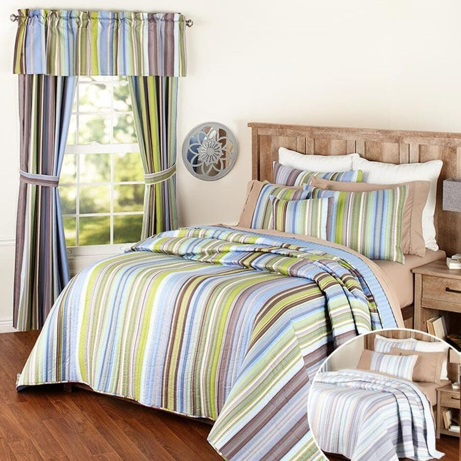 Aidan Stripe Quilts or Shams - Blue Sham