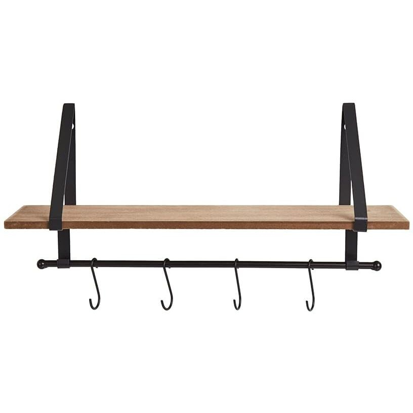 Farmhouse Bathroom Collection - Wall Shelf w/Hooks Natural