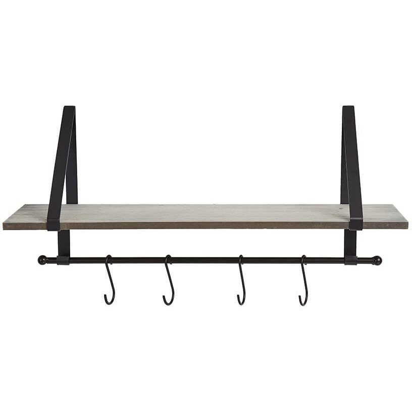 Farmhouse Bathroom Collection - Wall Shelf w/Hooks Gray