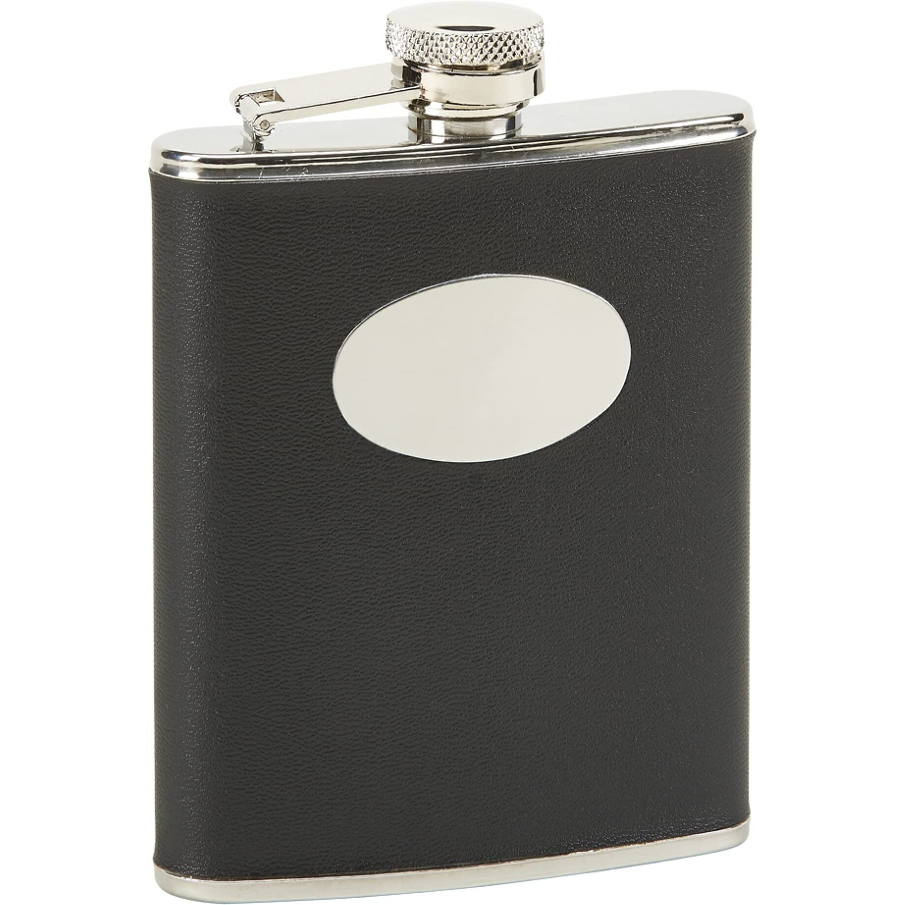 Creative Gifts International 003100 6 oz Stainless Steel Flask with Engraving Plate - Black