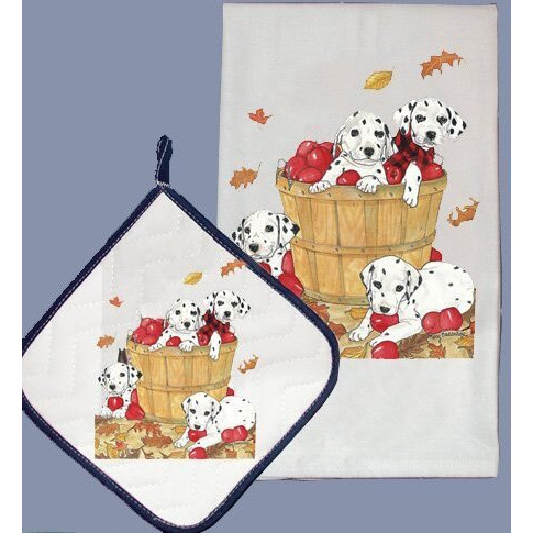 Pipsqueak Productions DP864 Dish Towel and Pot Holder Set - Dalmatian Apples