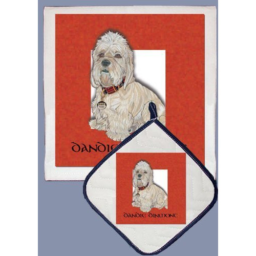 Pipsqueak Productions DP501 Dish Towel and Pot Holder Set - Dandie Dinmont