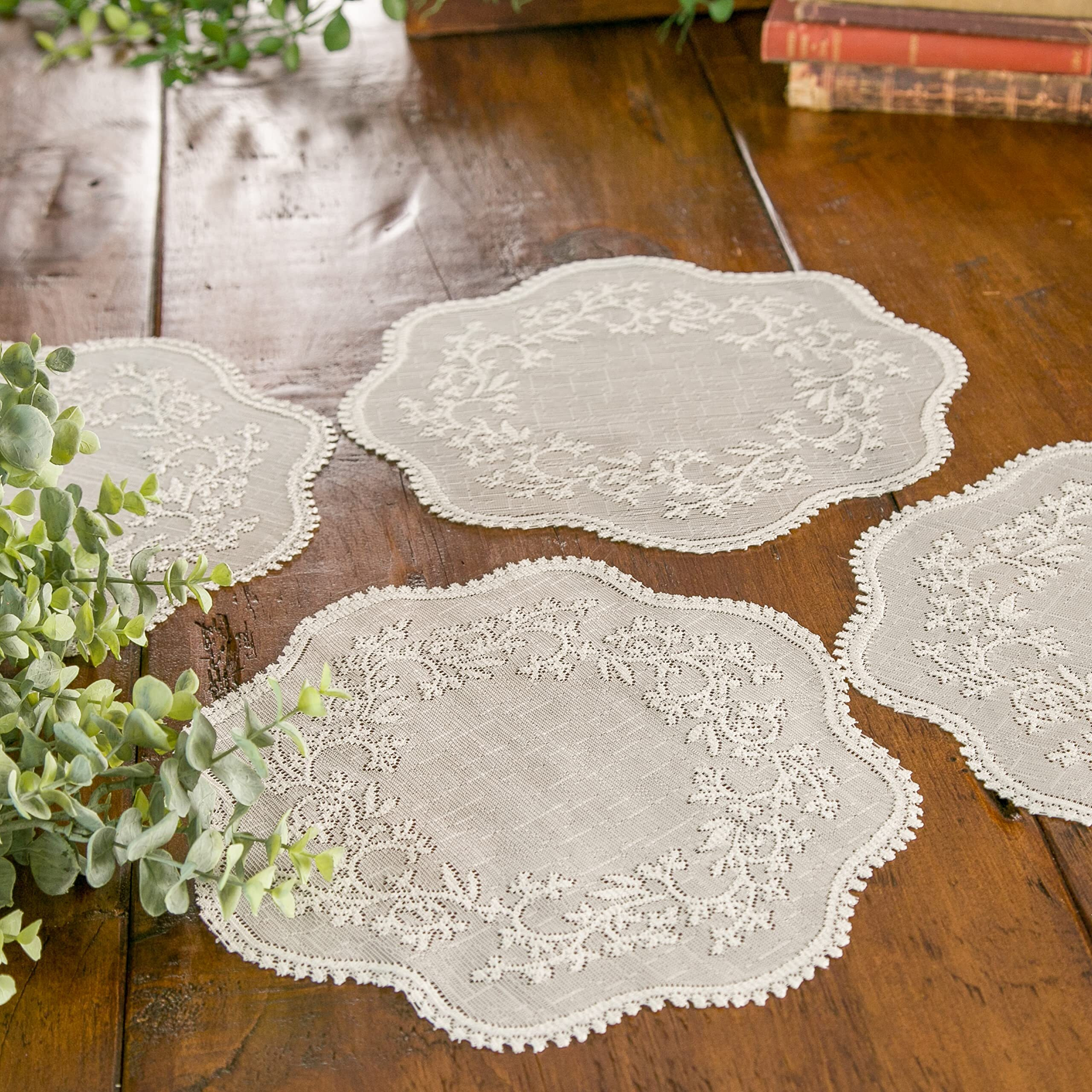 Heritage Lace SD-1200E-S Sheer Divine 12 in. Round Doily - Ecru - Set of 4