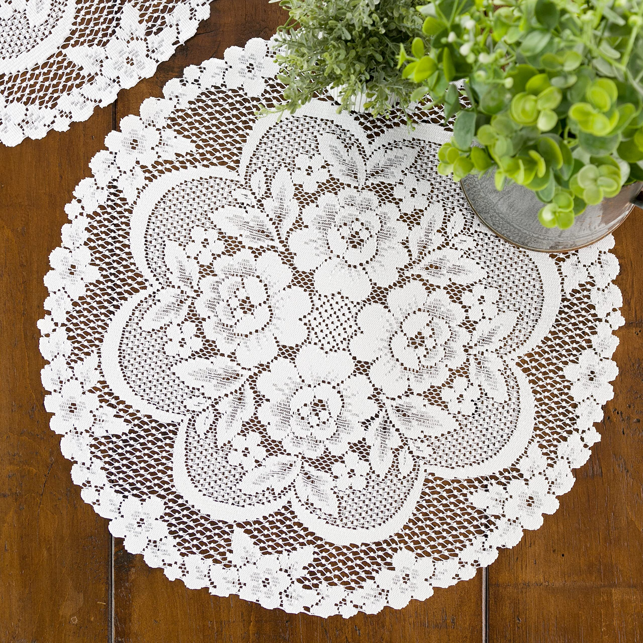 Heritage Lace VR-2000W-S Victorian Rose 19 in. Round Doily - White - Set of 2