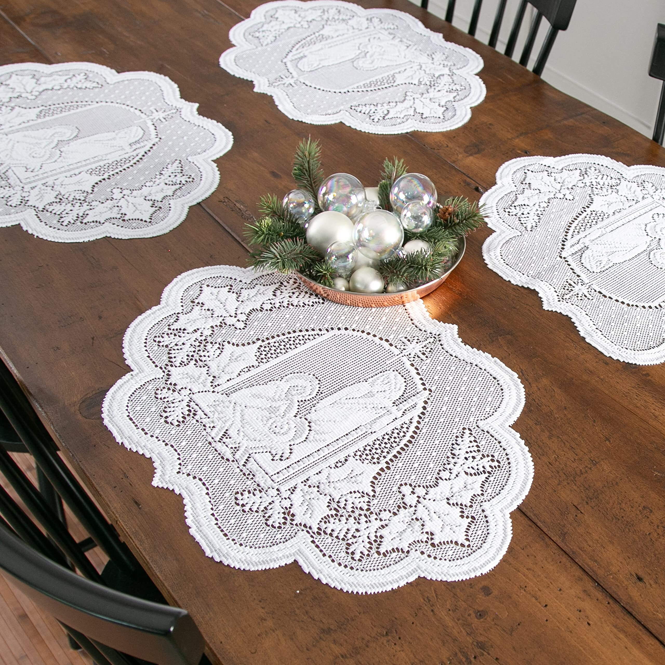 Heritage Lace SI-1420W-S 14 x 20 in. Silent Night Placemat - White - Set of 4