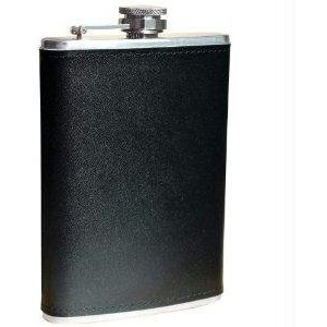 8oz Stainless Steel Flask With Solid Genuine Leather Wrap