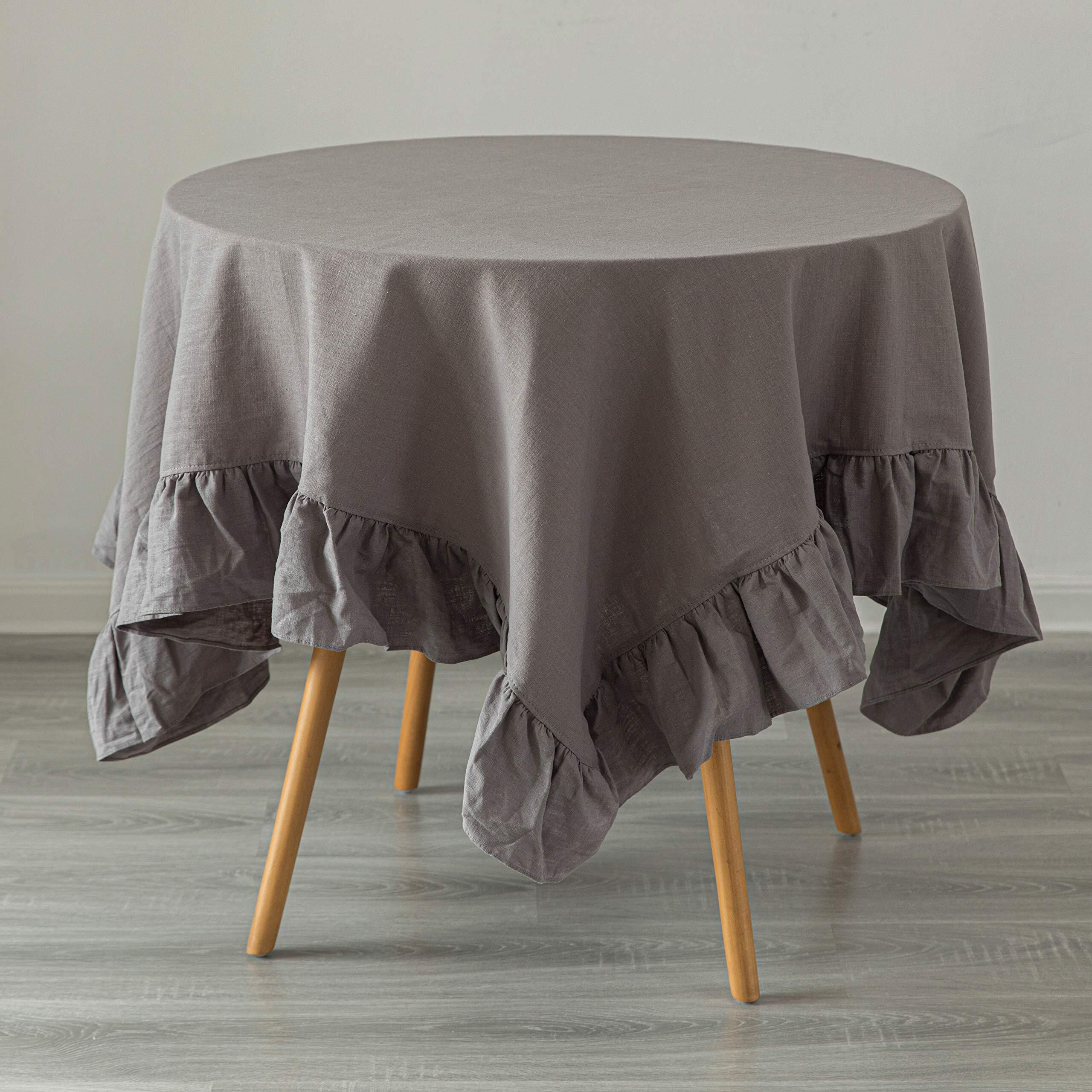 Deerlux QI003988.6080.GY 60 x 80 in. 100 Percent Pure Linen Washable Tablecloth with Ruffle Trim  Gray - Rectangle