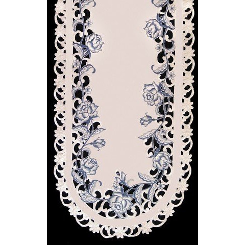 H8459-B Delft Blue & Rose Round Doily&44 12 in.