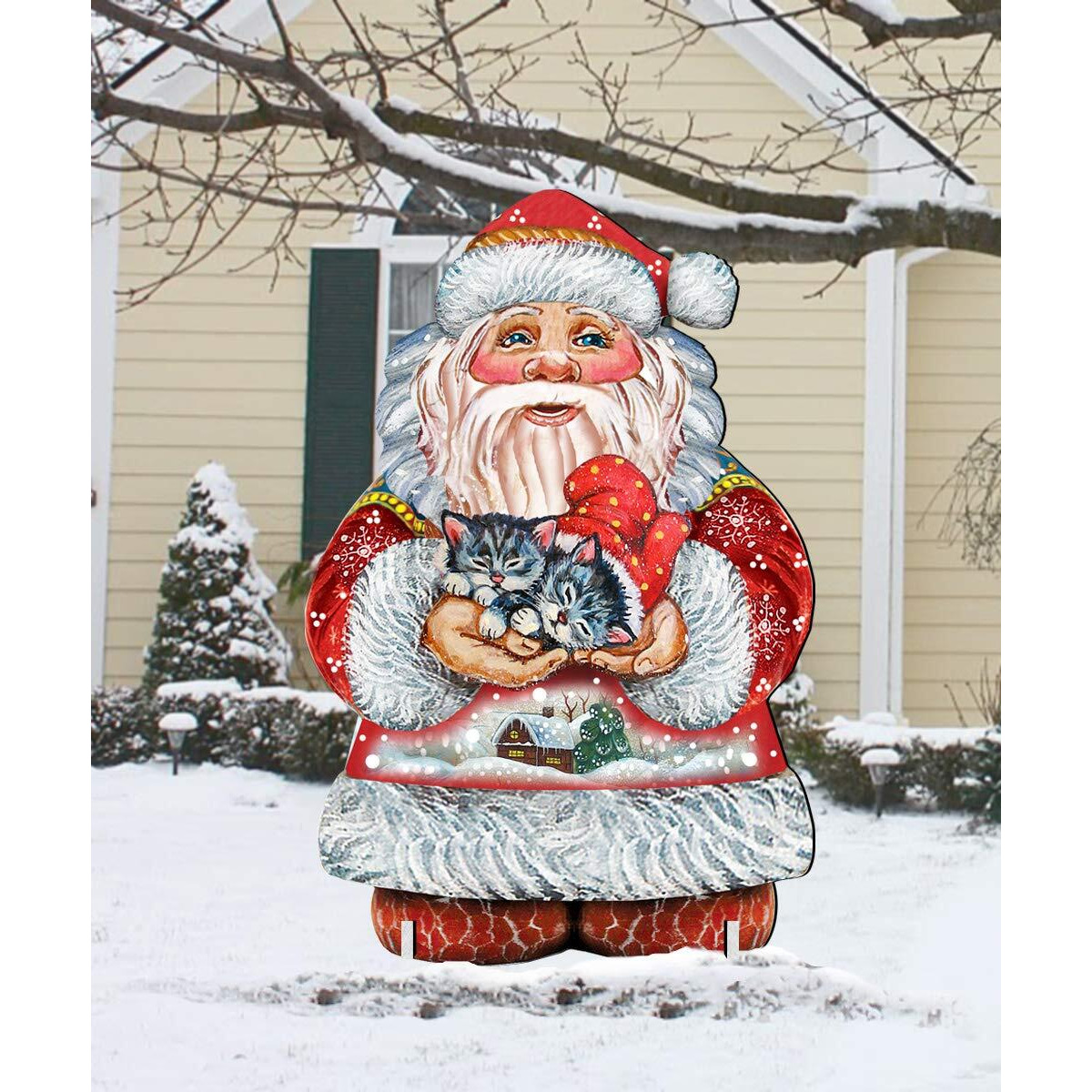 8117808 Kitten Holiday Santa Wooden Christmas Ornament