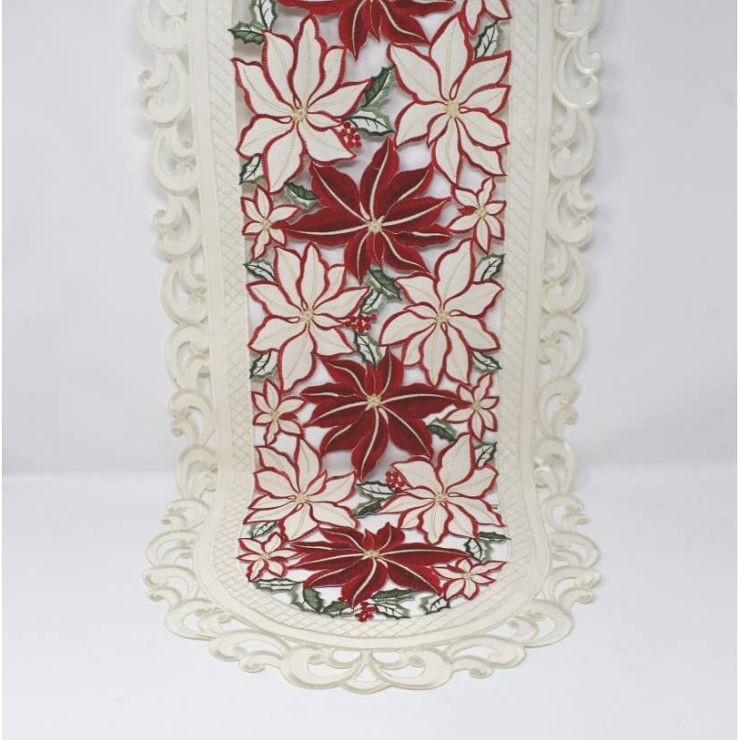 Sinobrite H9354-12x65 12 x 65 in. Red & White Poinsettia Allover Table Runner