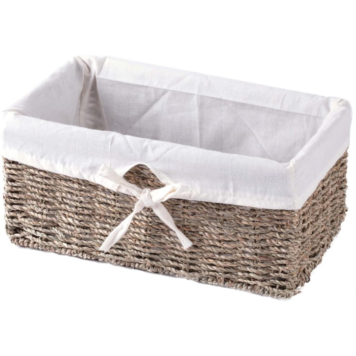 5.3 x 12 x 6.5 in. Seagrass Shelf Basket Lined with White Lining  Brown