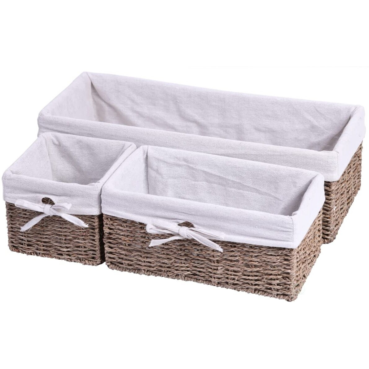 Seagrass Shelf Storage Baskets with Lining  Natural - Set of 3