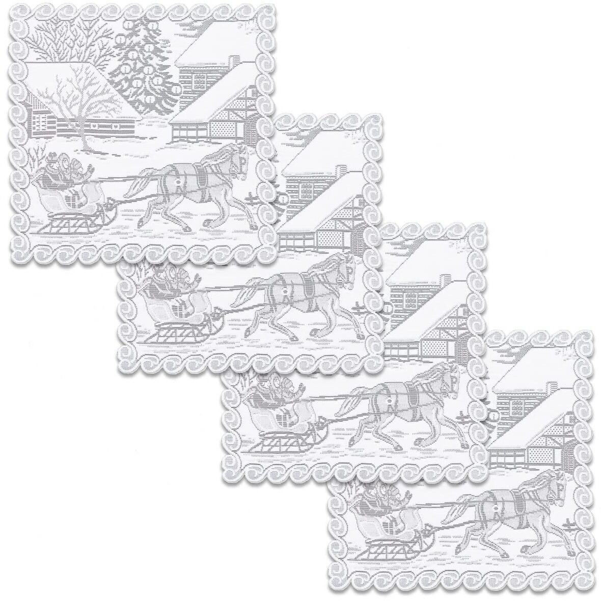 14 x 14 in. Sleigh Ride Doilies - White - Set of 4