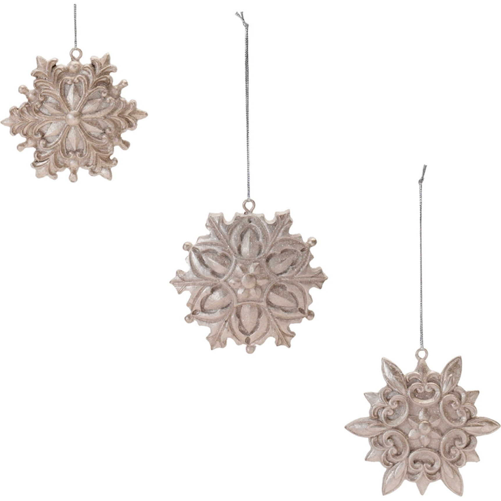 Ornate Champagne Snowflake Ornament (Set of 12)