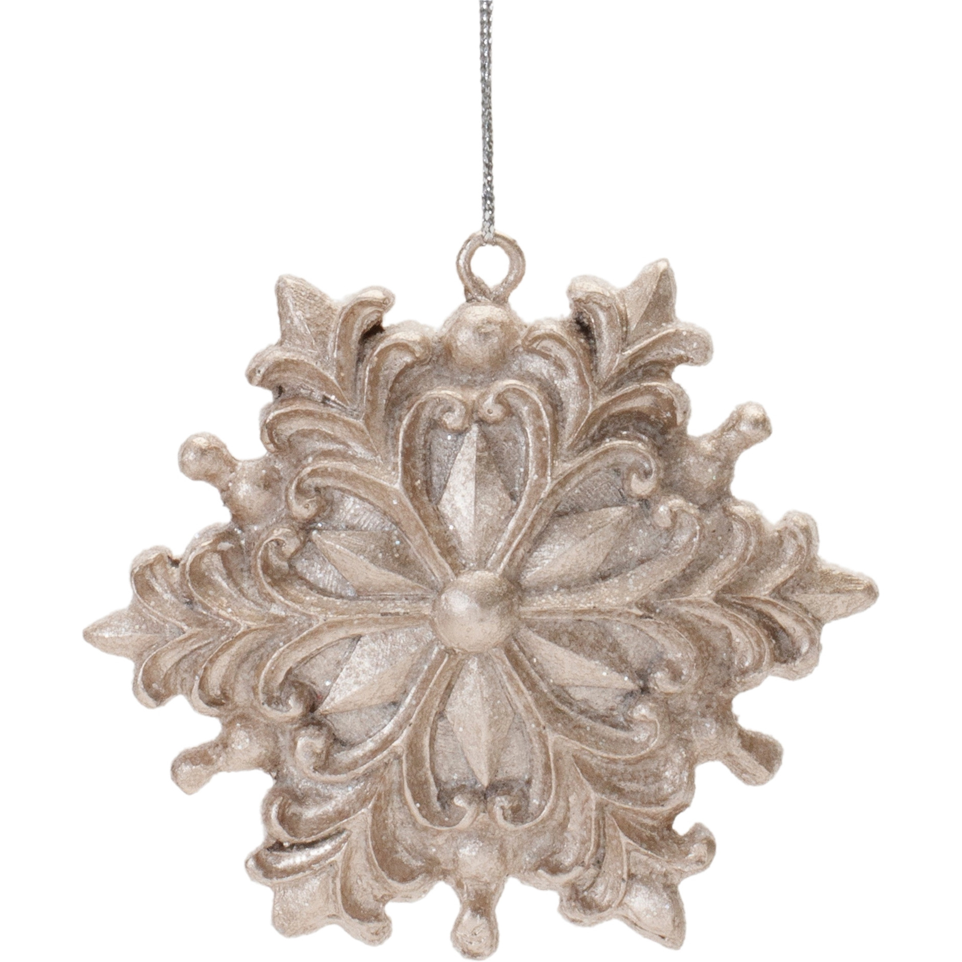 Ornate Champagne Snowflake Ornament (Set of 12)