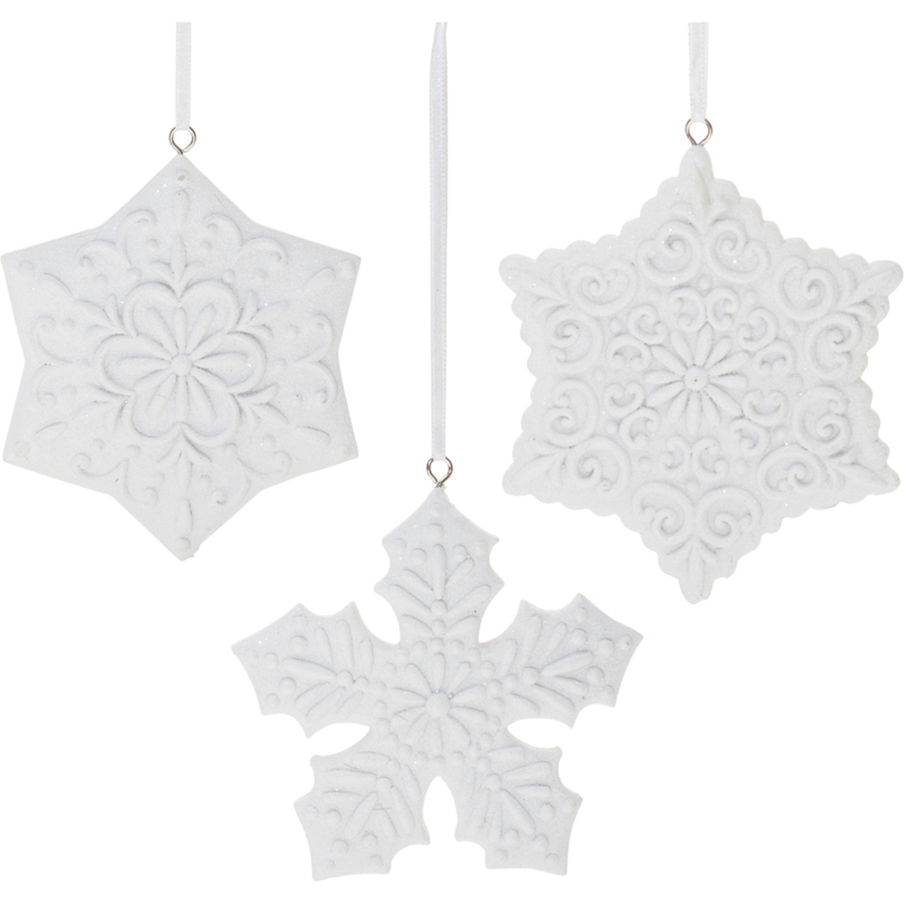 Ornate White Snowflake Ornament (Set of 12)