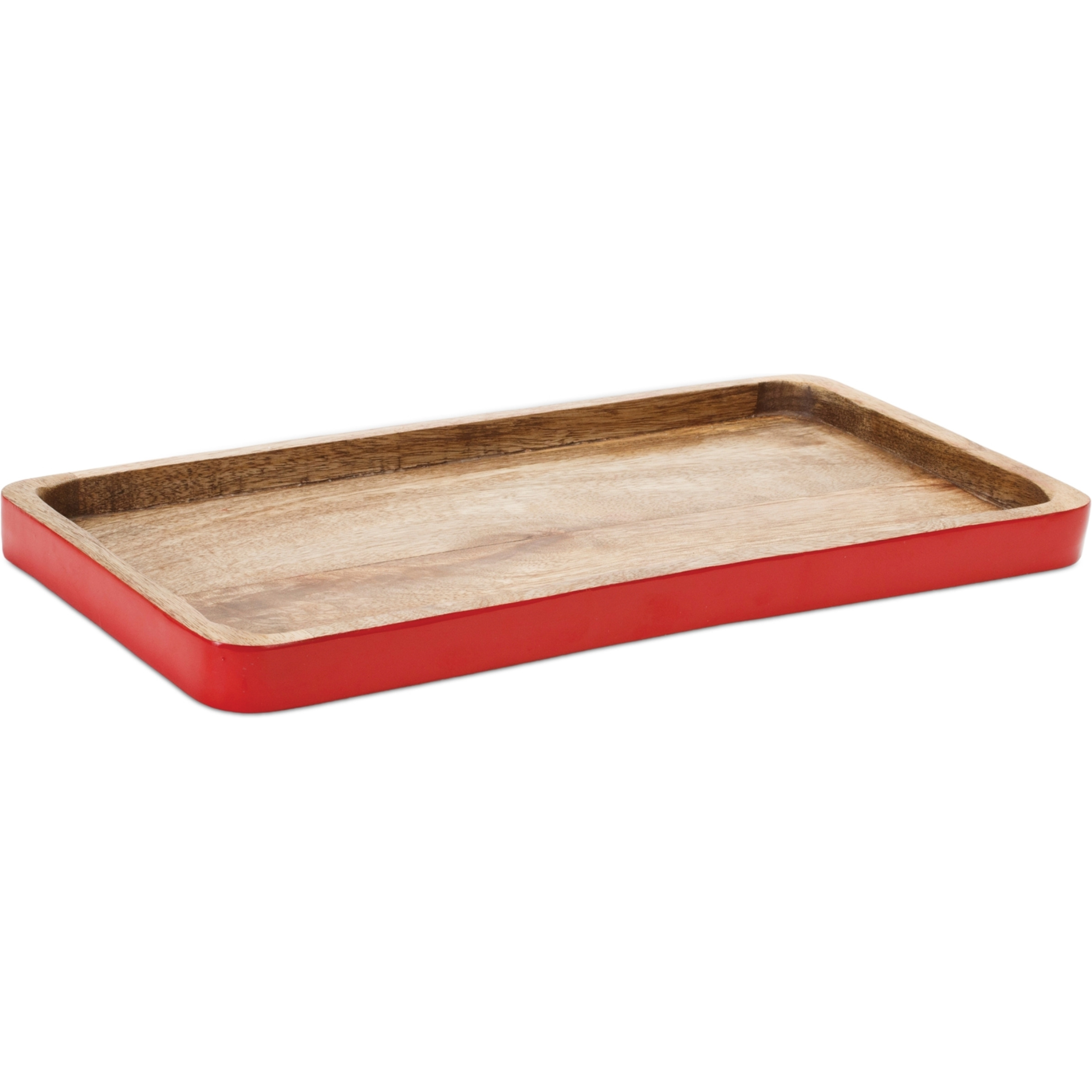Red Trimmed Wooden Tray (Set of 2)