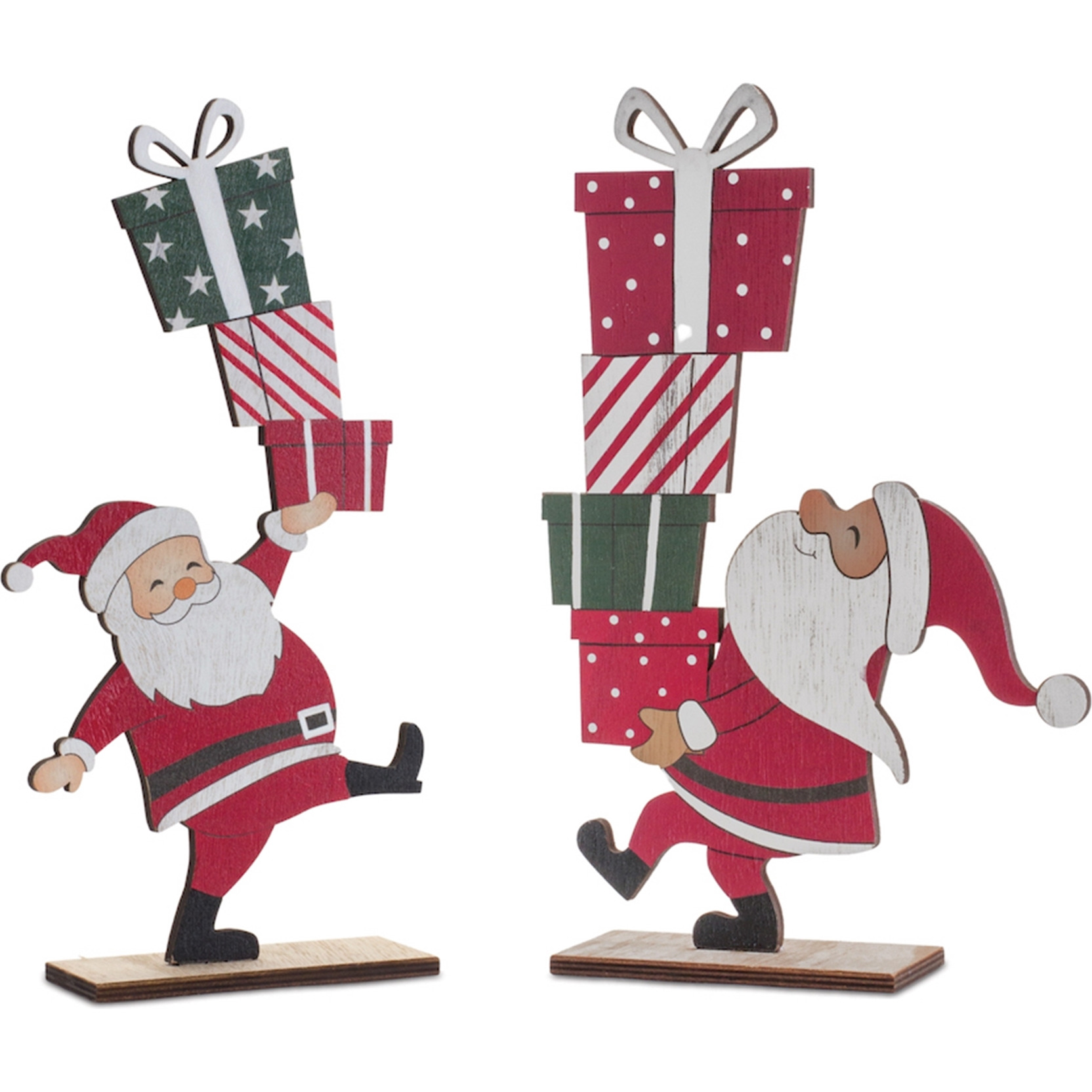 Wood Santa with Presents Display (Set of 2)