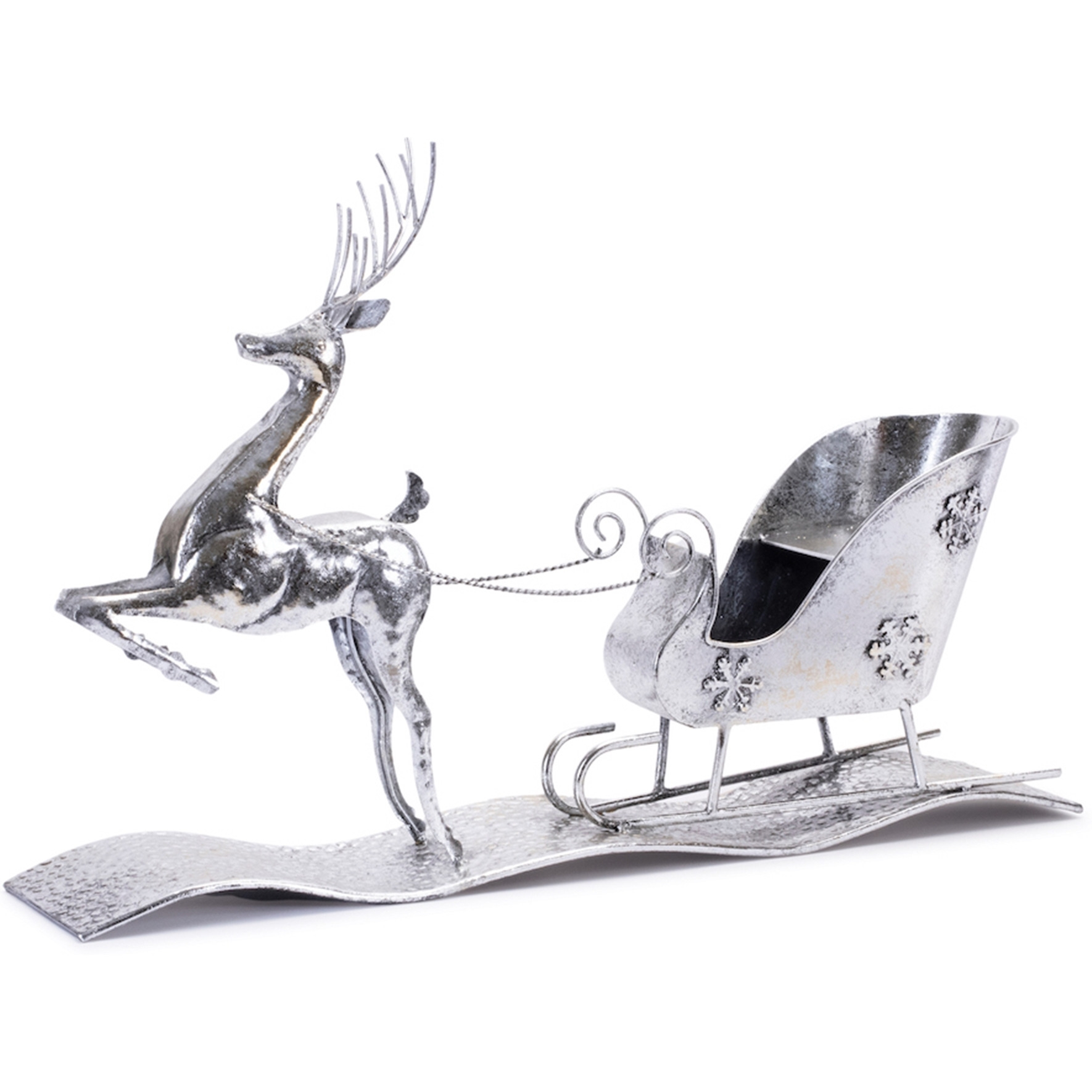 Hammered Metal Reindeer with Sleigh 25.5&quotL