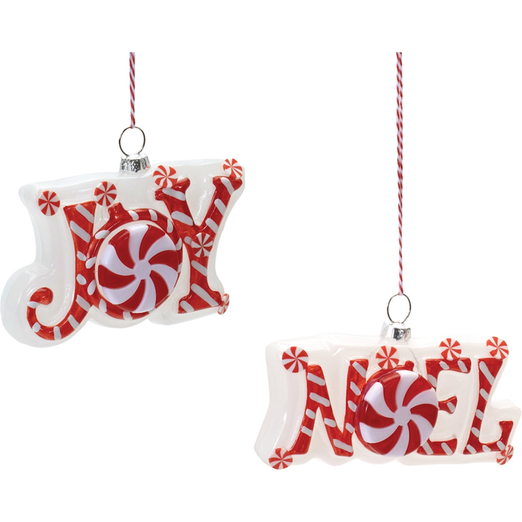 Glass Peppermint Joy and Noel Ornament (Set of 6)