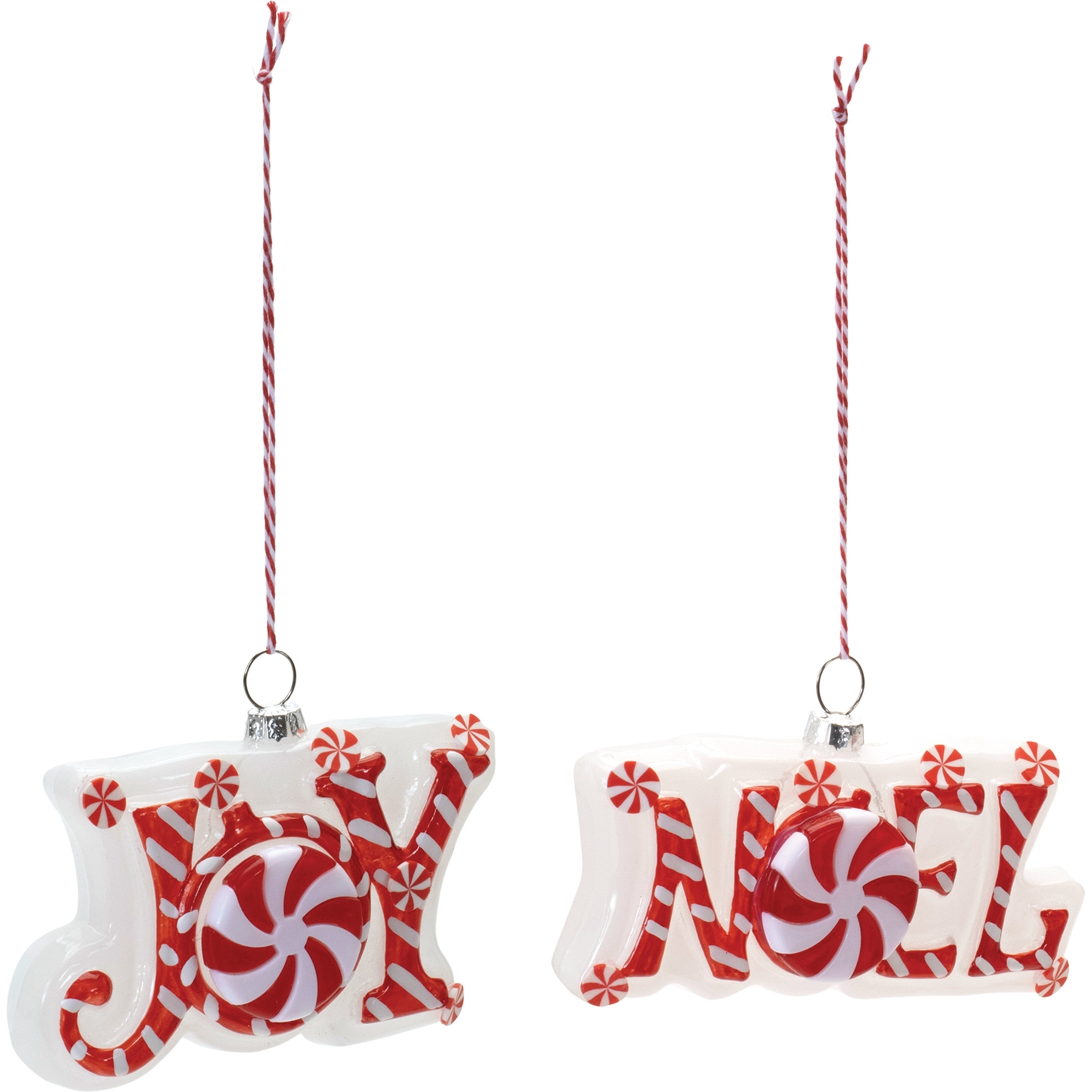 Glass Peppermint Joy and Noel Ornament (Set of 6)