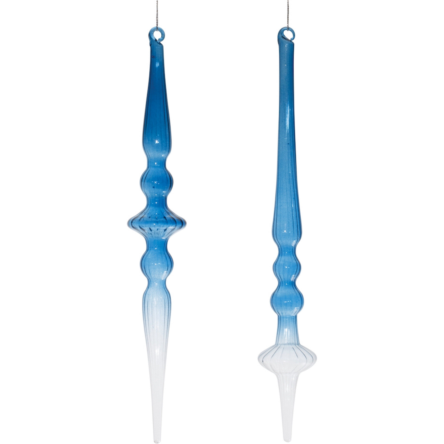 Blue Ombre Glass Finial Drop Ornament (Set of 12)
