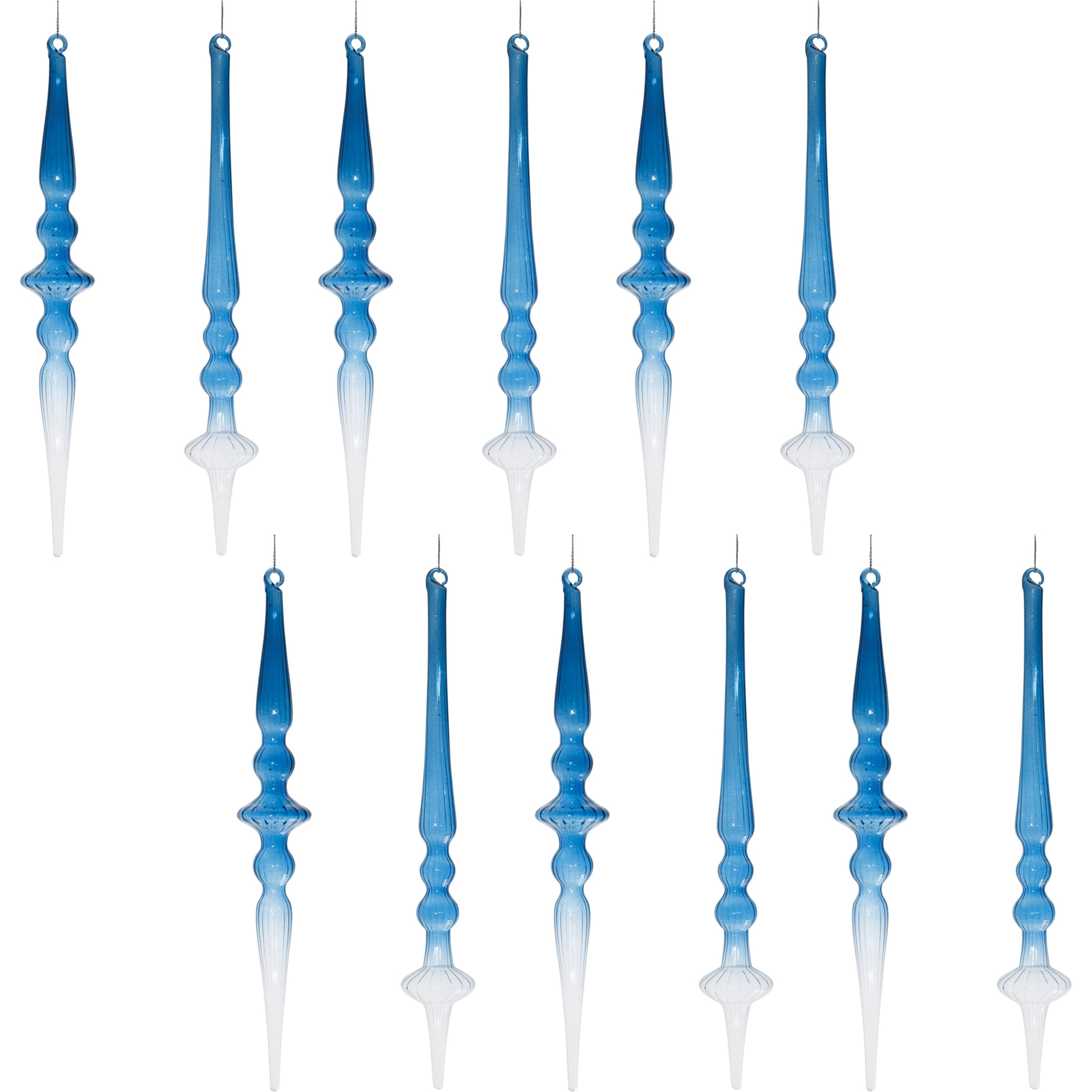 Blue Ombre Glass Finial Drop Ornament (Set of 12)