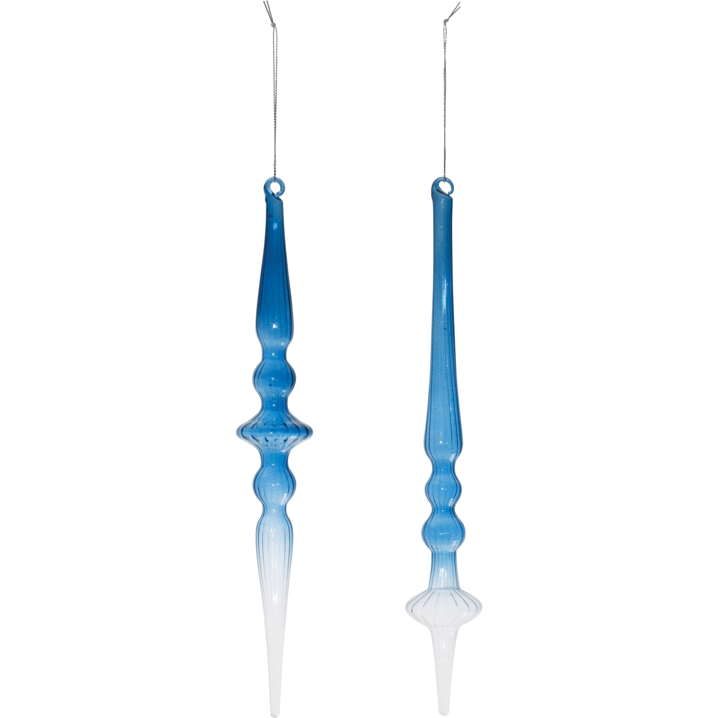 Blue Ombre Glass Finial Drop Ornament (Set of 12)