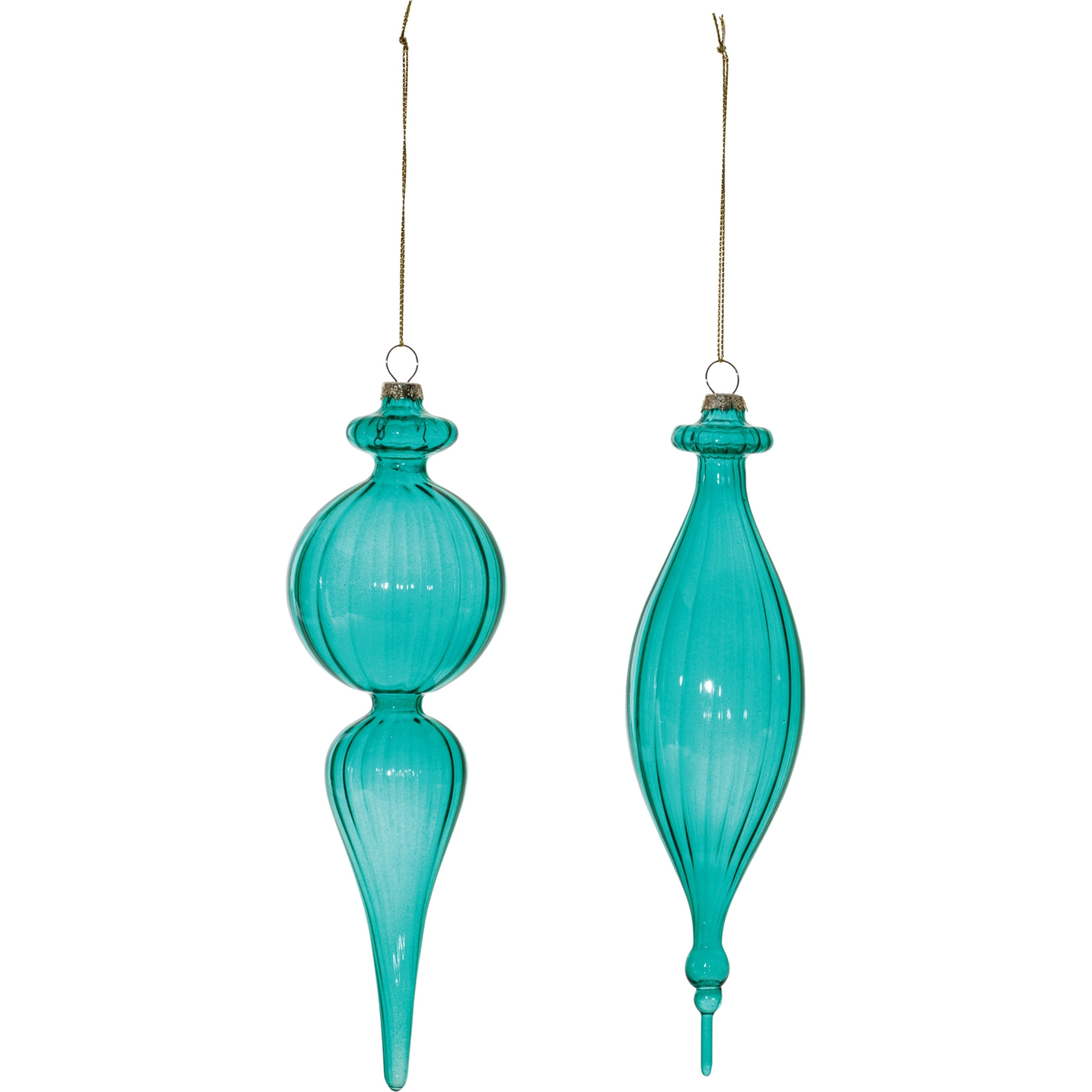 Blue Ribbed Glass Finial Drop Ornament (Set of 6)