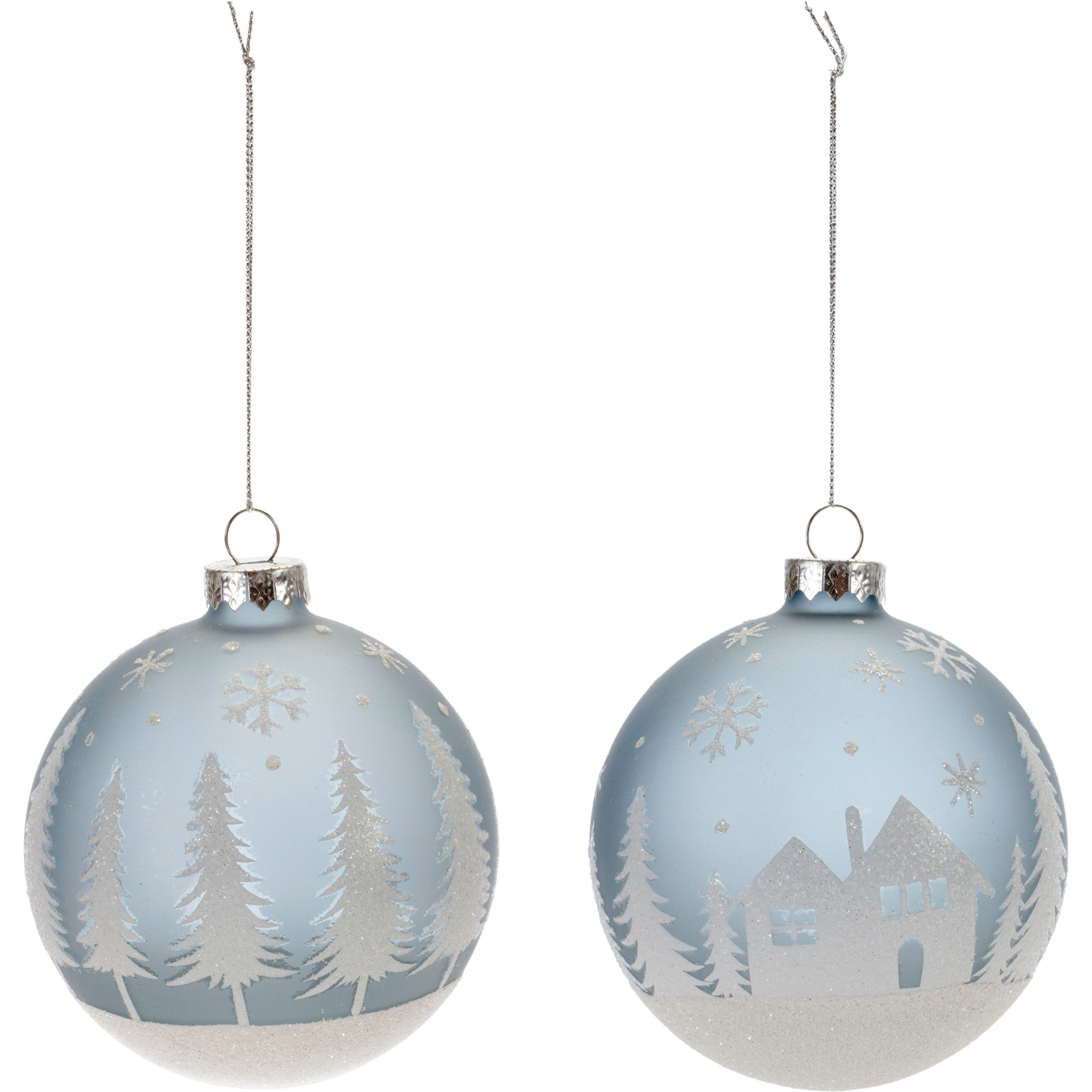 Frosted Forest and Village Ball Ornament (Set of 6)