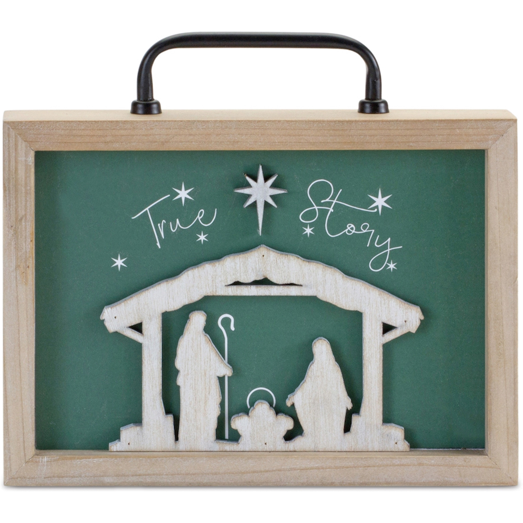 Wood &quotTrue Story" Nativity Plaque with Handle 9.5&quotL