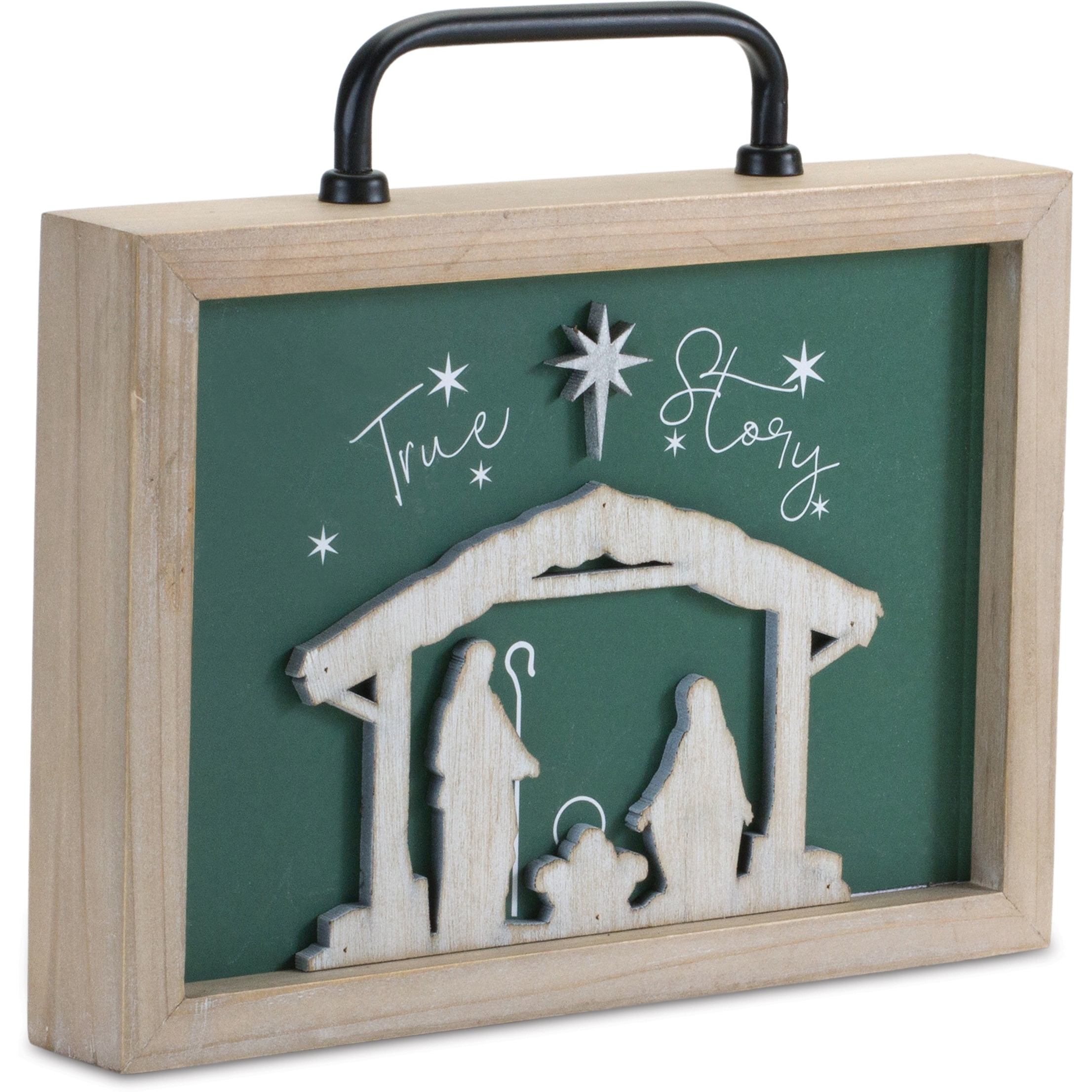 Wood &quotTrue Story" Nativity Plaque with Handle 9.5&quotL