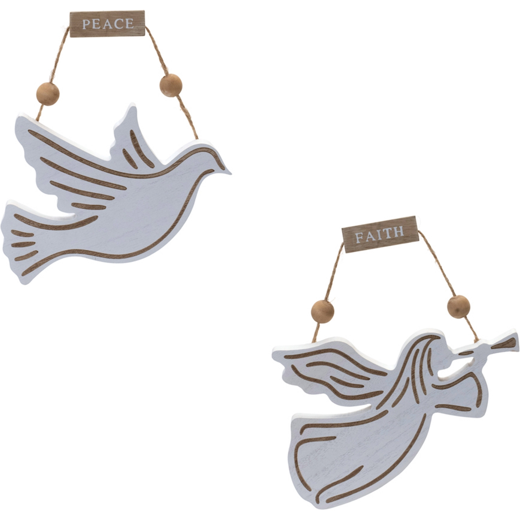Wood Dove and Angel Sentiment Ornament (Set of 6)